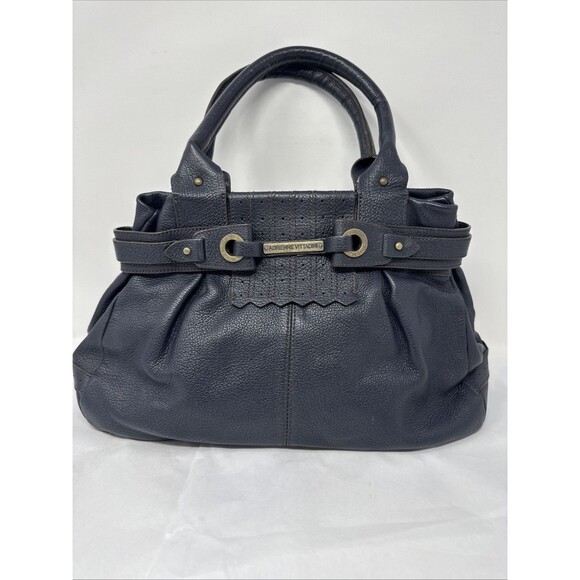 Adrienne Vittadini Black Leather Double Handle Shoulder Handbag Purse Hobo - Picture 3 of 9